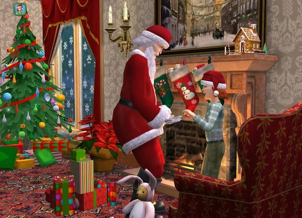 Видео игры новогодней. SIMS 3 Санта. Christmas SIMS 2. Симс 4 дед Мороз. Симс 2 новый год.