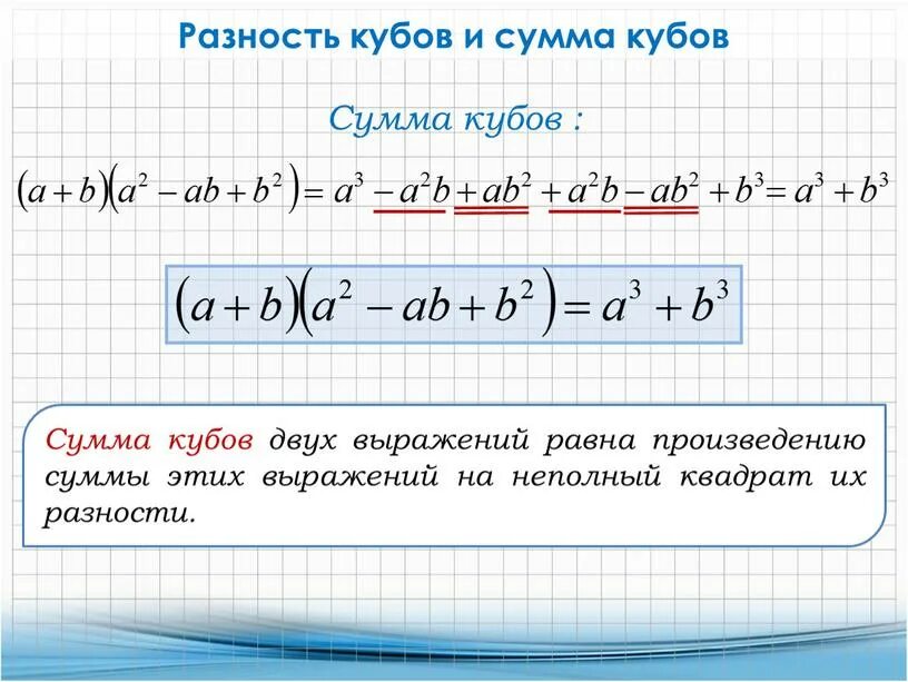 Куб суммы 2 выражений. Куб суммы 2 выражений
