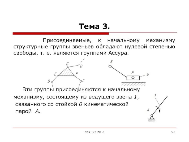 Группы Ассура и их классификация. Степени свободы звеньев. Начальный механизм и группы Ассура. Группа Ассура степени свободы.