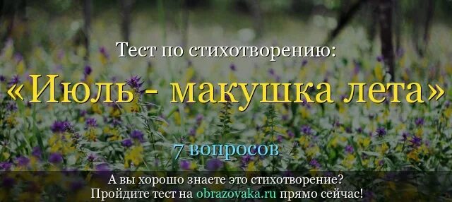 Стихотворение июль макушка лета 7 класс