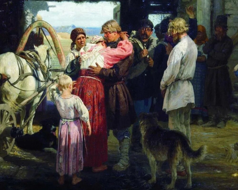репин. константин савицкий картины крестьяне. современные рекрутские обряды. рекрутский обряд. репина «проводы новобранца».