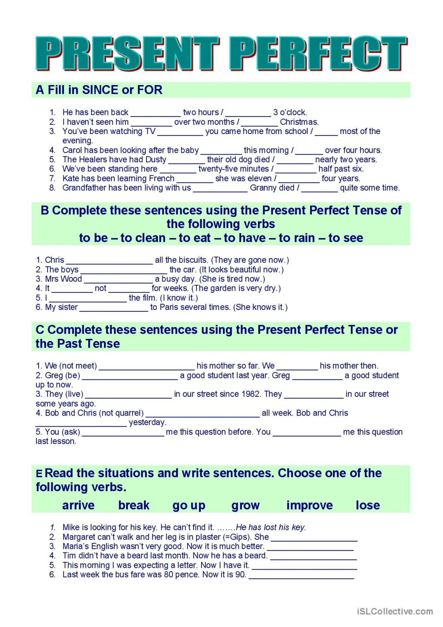 Since for упражнения. Презент Перфект Worksheets. The perfect present. Present perfect в английском языке Worksheets. Present perfect упражнения.