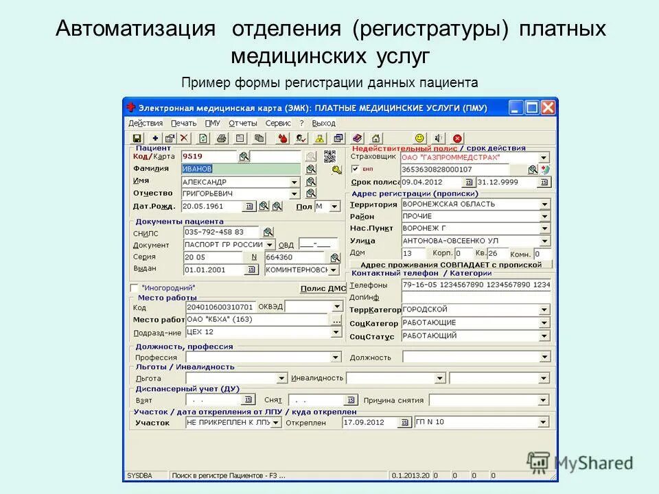 Карта приема пациента