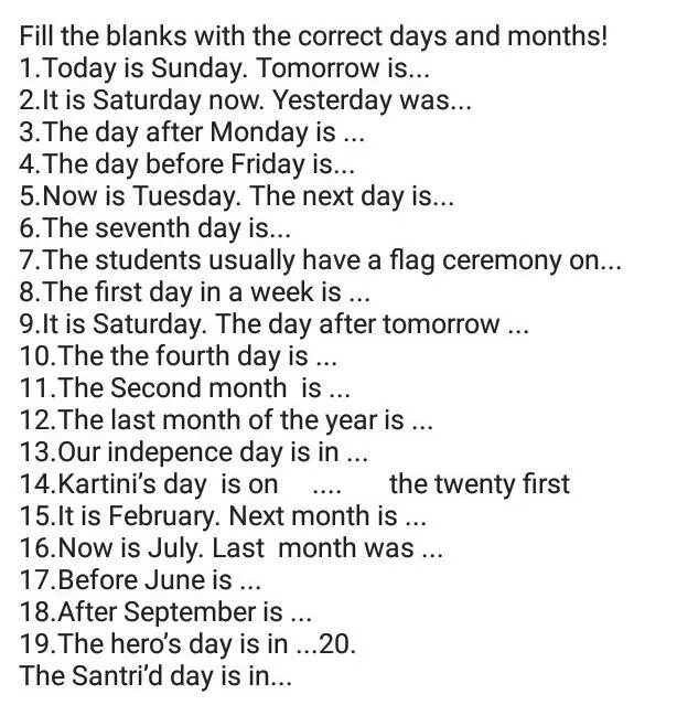 Yesterday was Sunday. Today is Sunday -yesterday .. Saturday. What Day is after Saturday. Правило was\were + yesterday, last (Sunday, Monday...),.