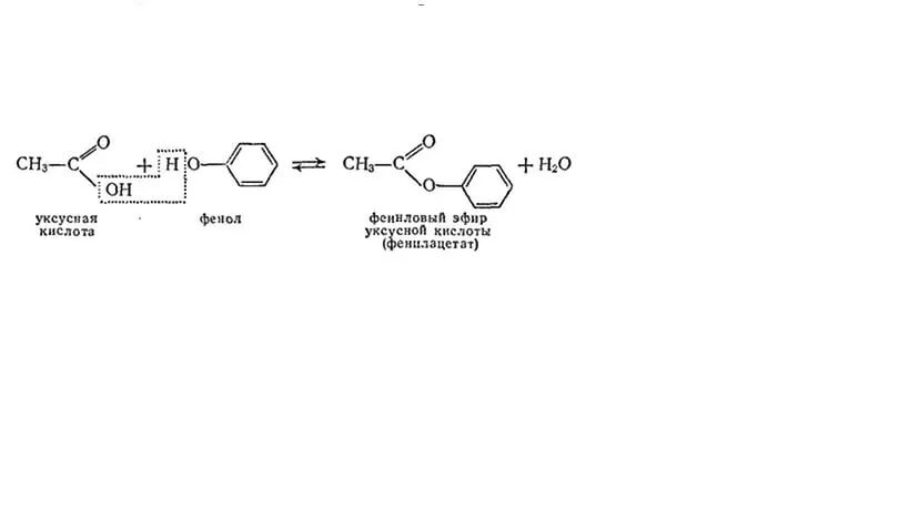 Фенол и уксусная кислота реакция. Реакция этерификации фенола с уксусной кислотой. Фенол реакция этерификации. Фенол плюс уксусная кислота реакция.