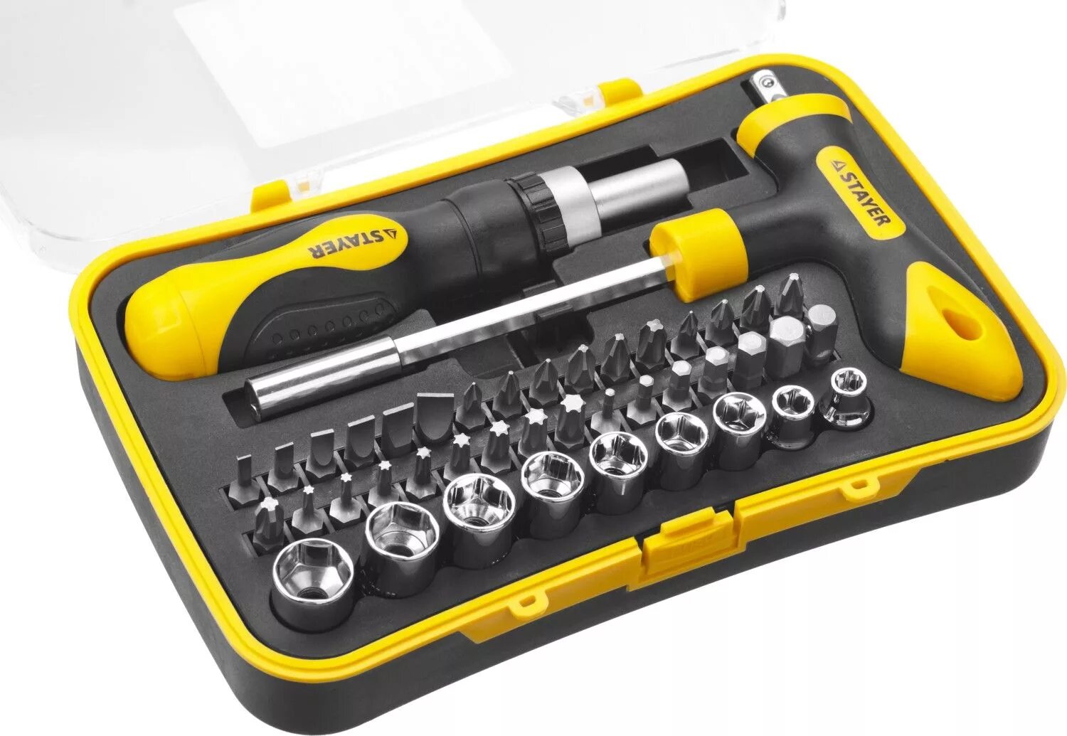 Отвертка с набором бит и головок. Реверсивная отвертка stayer t-compact-43. stayer master 25311-h41. набор бит с адаптером stayer 33 шт. 26085-h33. на stayer t-compact-43 набор: реверсивная отвертка с насадками 43 шт.