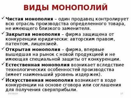 Монополия виды и типы