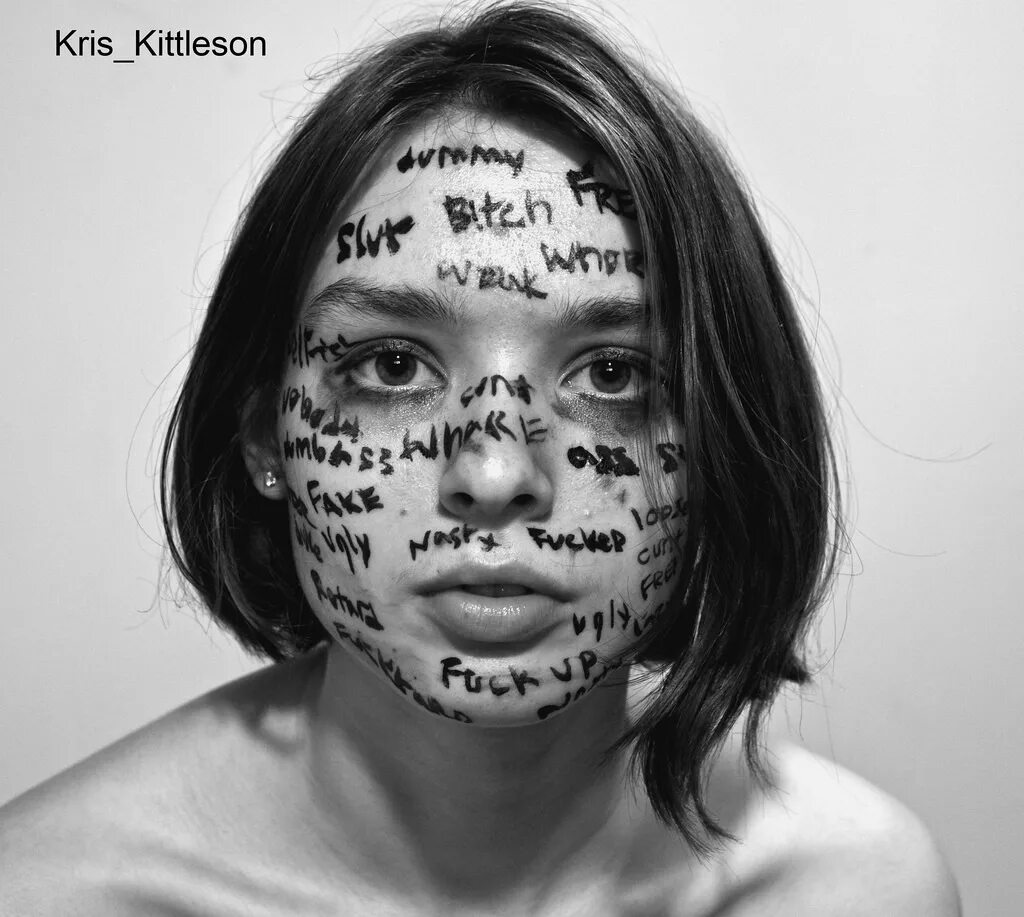 Writing face. Body writing. degradation.