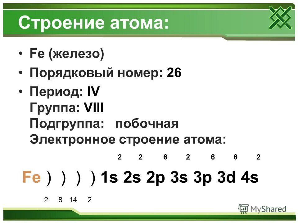 Строение атома самостоятельная работа 9 класс. Строение атома железо 9 класс. Электронная структура атома железа. Строение электронной оболочки атома железа. Схема строения атома железа 9 класс.