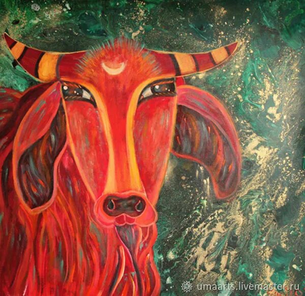 Год красной коровы. Картина красная корова. Красивая красная корова живопись. Красная корова полотно. Корова мистика.