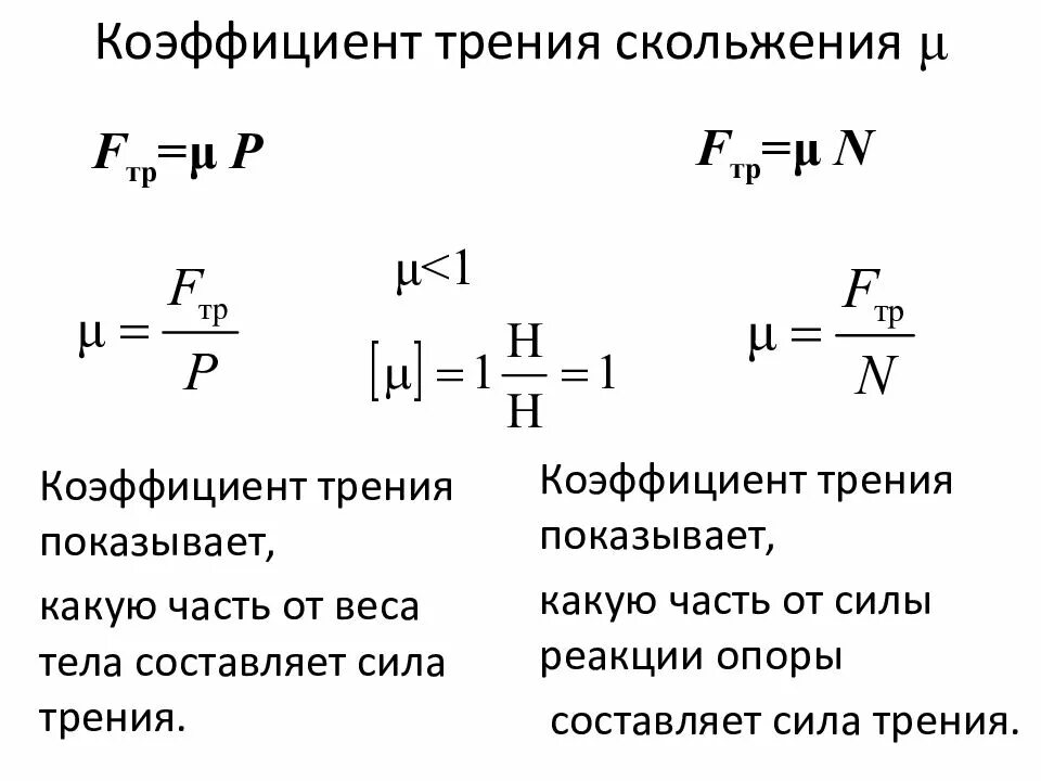 Коэффициент трения скольжения физика