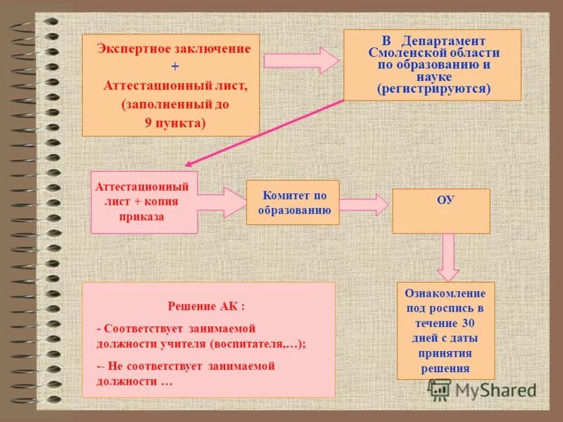 экспертное заключение аттестуемого педагога.