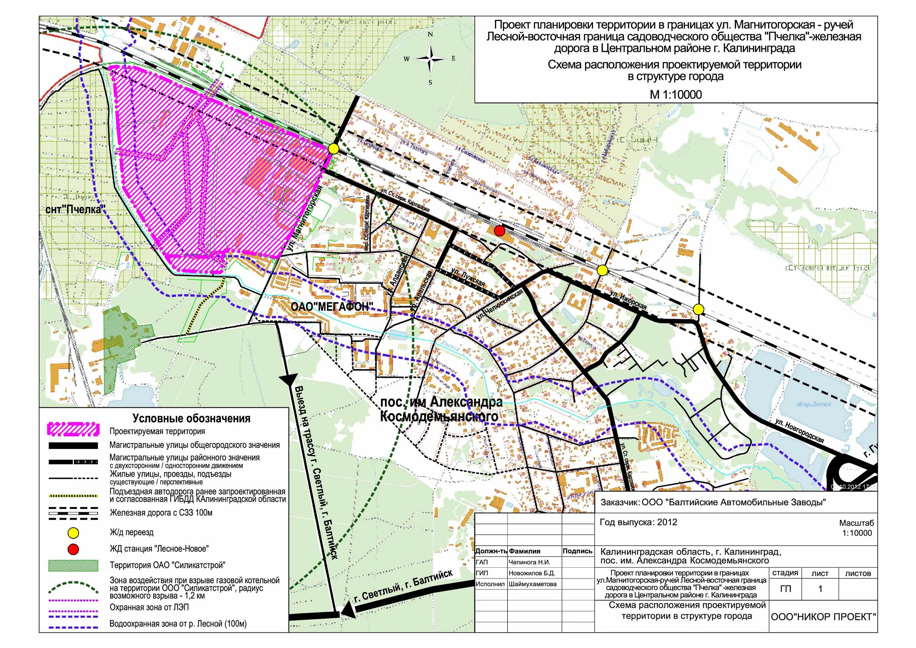 Схема расположения проектируемой территории. Проект планировки Калининград.  Схема размещения территории в структуре города. Проектная карта.