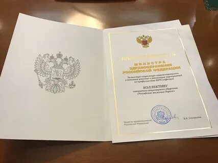 Благодарность министра здравоохранения