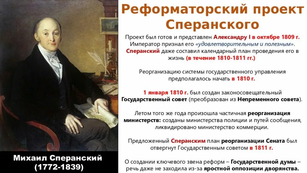 Проект м м Сперанского при Александре 1. Деятельность Сперанского 1772-1839. Реформы Сперанского в 1809. Сперанский м.м и его Реформаторский проект. Планы преобразования сперанского