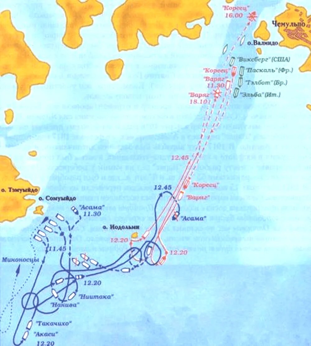 Нападение японцев в корейском порту. Крейсер Варяг Чемульпо. Карта сражения крейсера Варяг. Сражение в порту Чемульпо. Бой у Чемульпо карта.