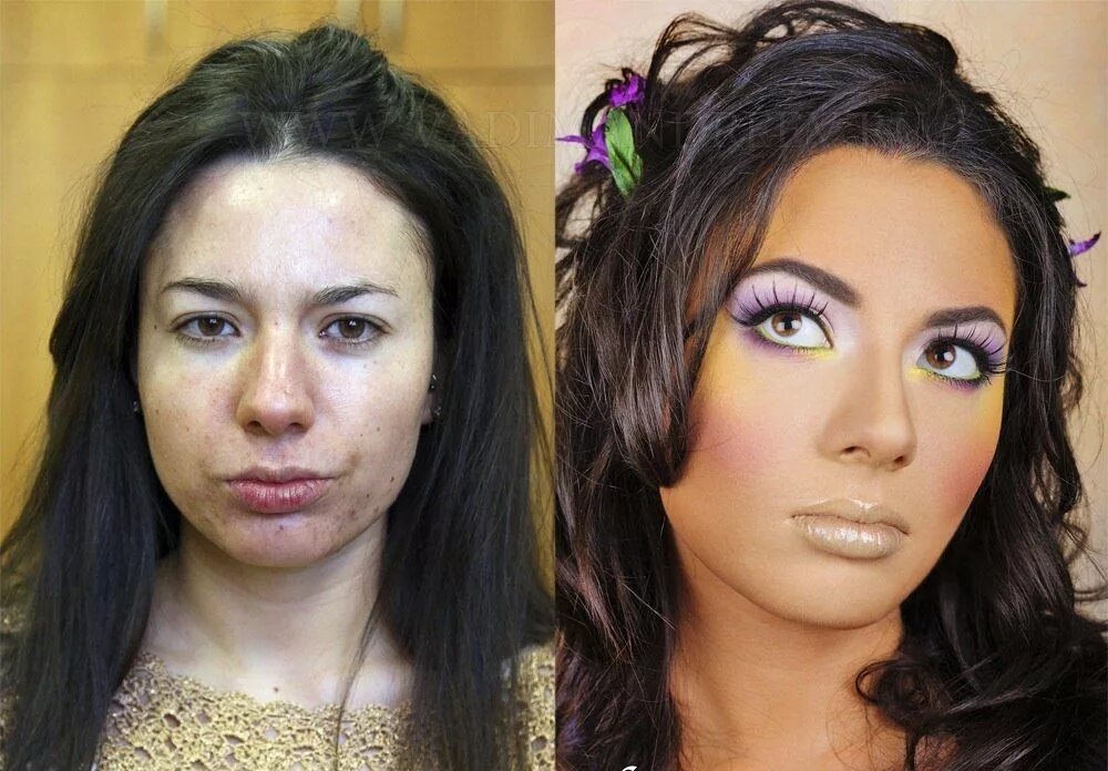 Жизнь разделена на до и после. Чудеса макияжа. Макияж до и после. Девушки до и после макияжа. Девушка без макияжа.