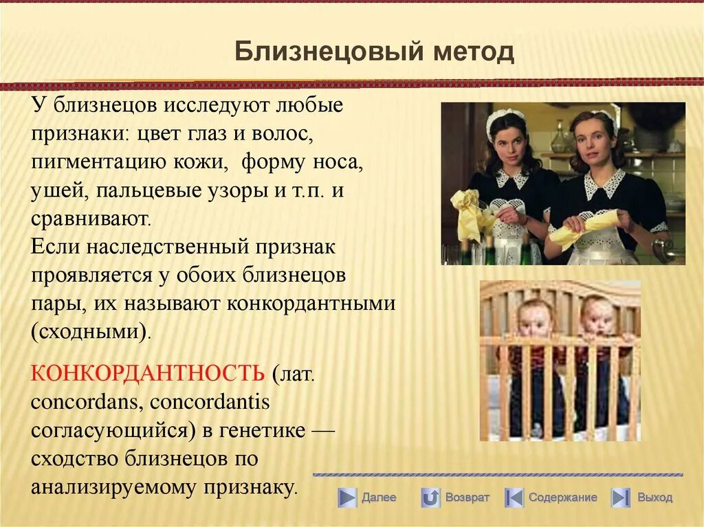 Пары близнецов которых проявляется исследуемый признак называется. Близнецовый метод. методы антропогенетики. презентация на тему близнецовый метод. методы антропогенетики. метод близнецов.
