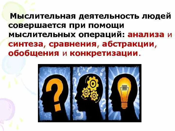 Мыслительные операции картинки. Процесс мышления конкретизация. Мыслительные операции человека. Конкретизация в психологии картинки.