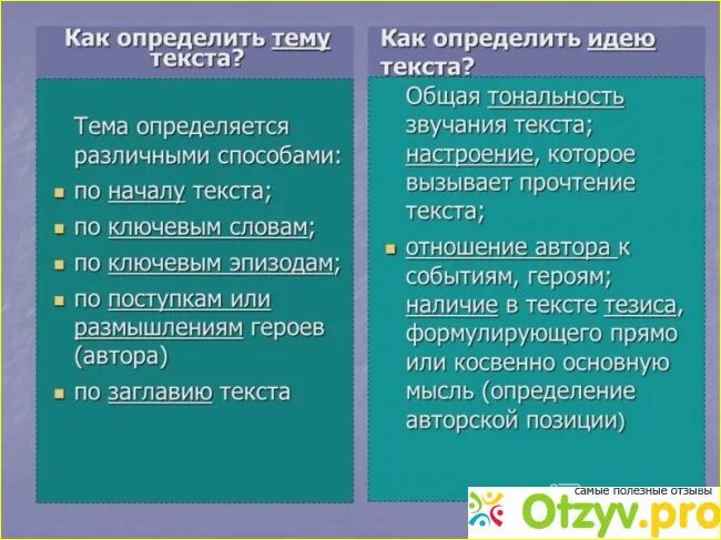 Как отличить 6. Как определить тему текста. Тема и идея текста как определить. Основная мысль текста как определить. Идея текста это определение.