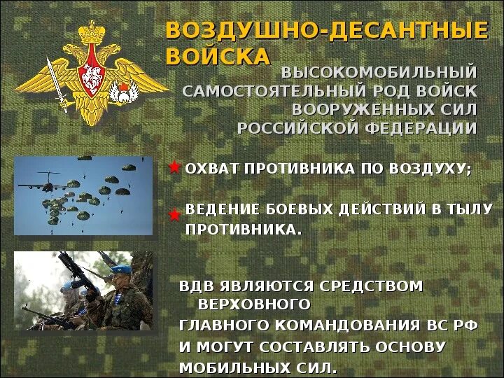 Воздушно-десантные войска России состав войск. Задачи воздушно десантных войск РФ. Какие задачи решают воздушно десантные войска. Вооруженные силы РФ состоят. Военные войска описание