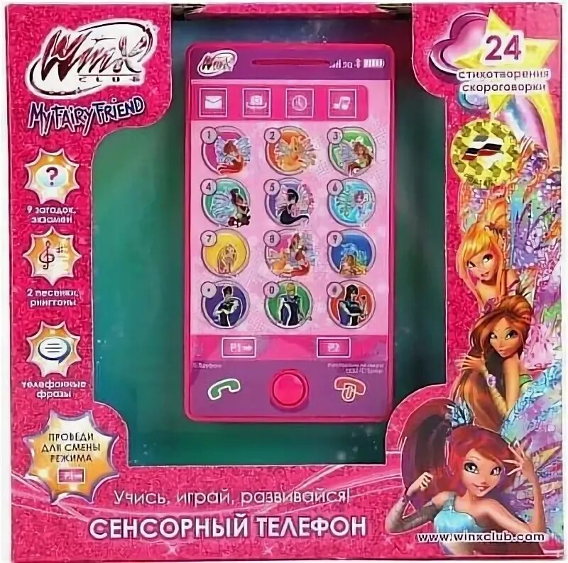 СЕНСОРНЫЙ ТЕЛЕФОН WINX, НА БАТ. СО СВЕТОМ, 5 РЕЖИМОВ, 12 СТИХОТВ. В РУСС. КОР. к