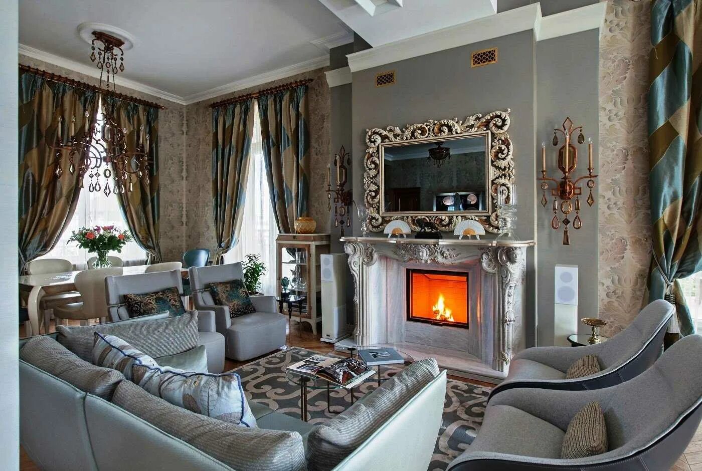 Дизайн гостиной в доме с камином. Камины в интерьере гостиной. Гостиные с камином. Красивая гостиная с камином. Гостиная с камином в классическом стиле.