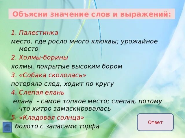 Кладовая солнца тест с ответами 6 класс