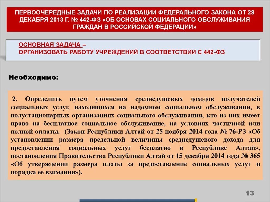 28 декабря 2013 г no 442 фз. Задачи федерального закона 442. ФЗ об основах социального обслуживания граждан. Задачи ФЗ 442. Федеральный закон 442.