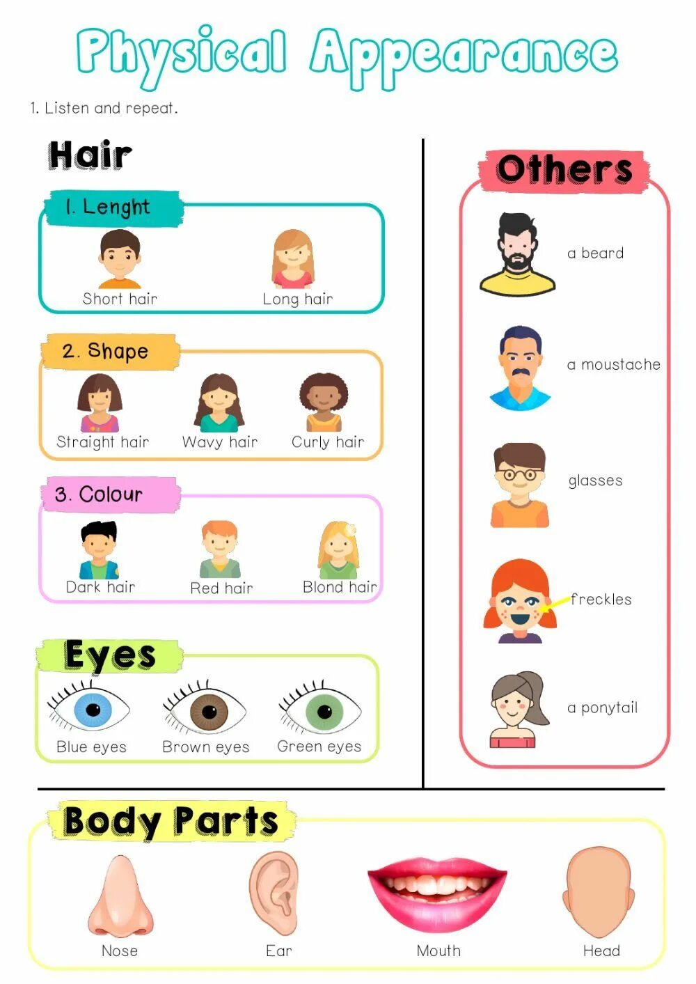 Appearance for Kids. Description of physical appearance. Appearance Worksheets. Appearance description for Kids.