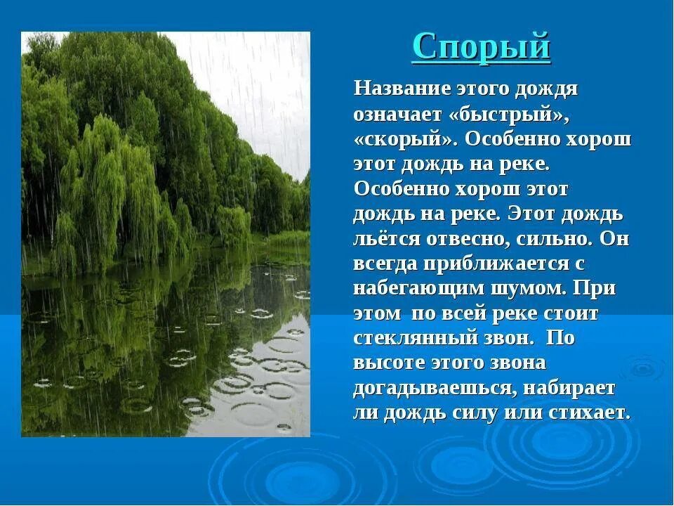 Описание дождя. Спорый дождь. Описание дождя 3 класс. Рассказ о Дожде.