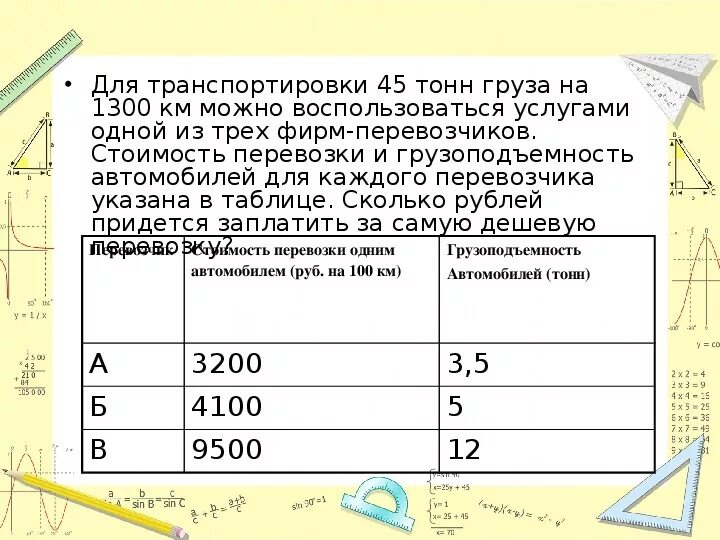 Нужно перевозить 100 тонн груза. Для транспортировки 3 тонн груза на 150 км. Груз 100 тонн. Машины 45 тонн груза. Для транспортировки 46 тонн груза на 800.