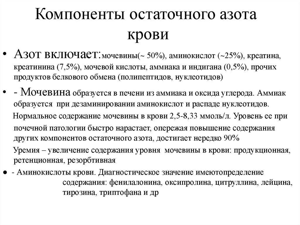 Основные компоненты остаточного азота. Остаточный азот крови. Компоненты остаточного азота крови. Уровень остаточного азота в крови. Методика оценки остаточной