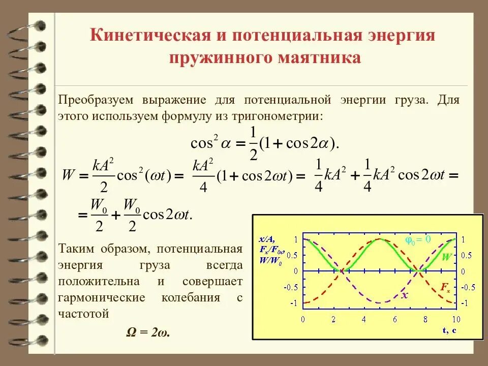 Кинетическая энергия груза максимально в положении. Формула энергии пружинного маят. Кинетическая энергия пружинного маятника формула. Полная механическая энергия пружинного маятника формула. Максимальная потенциальная энергия пружинного маятника формула.