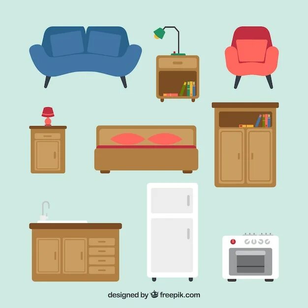 Flat furniture. Мебель вектор. Мебель Freepik. Мебель в зарисовках в плоском виде. Furniture and Appliances.