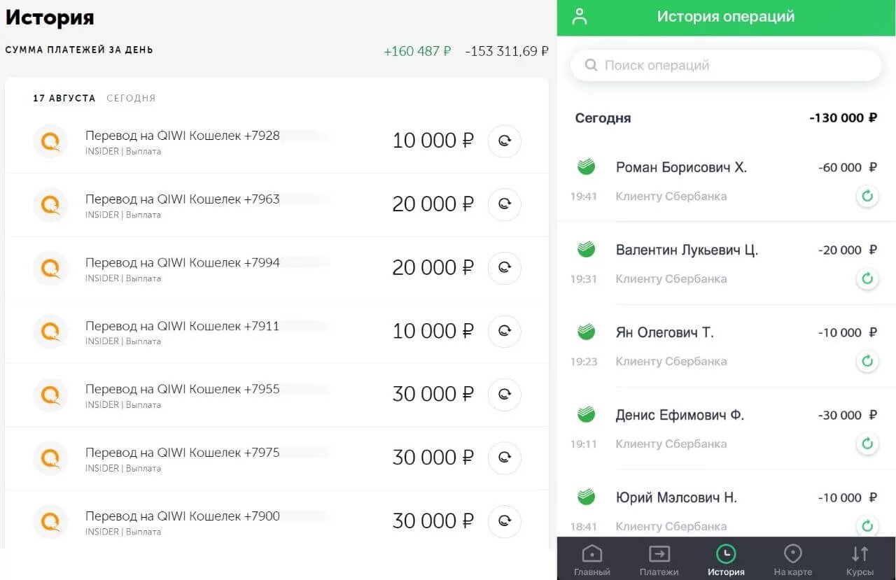 История операций киви. История переводов киви. История платежей. История платежей в приложении. Сумма покупки сбербанка