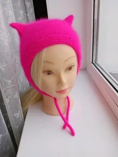 Шапка чепчик с ушками женская спицами