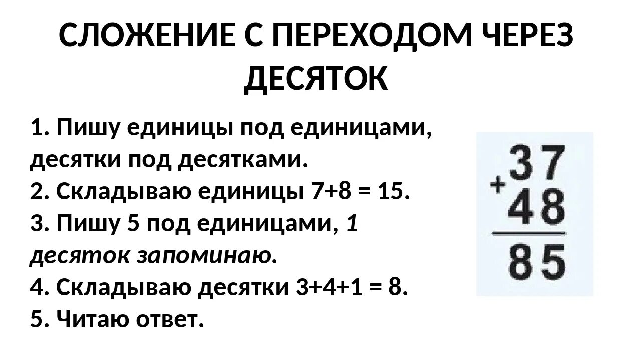 Вычисления в столбик примеры. Алгоритм сложения с переходом через десяток 2 класс. Алгоритм сложения столбиком с переходом через десяток. Алгоритм сложения и вычитания с переходом через десяток. Сложение и вычитание без перехода через десяток.