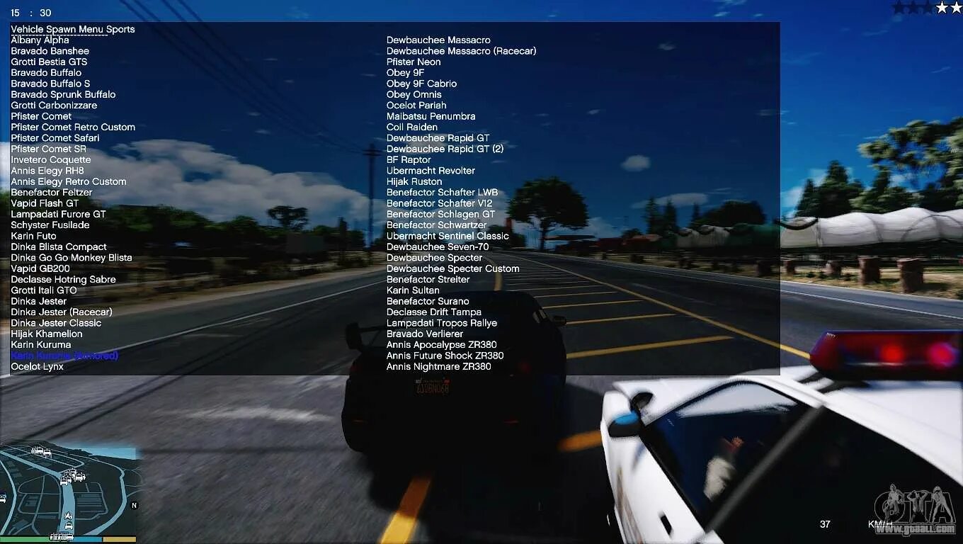 Add on car spawner menu