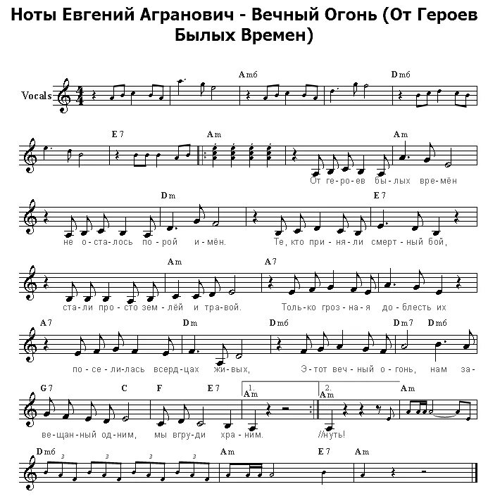От героев былых ноты для фортепиано