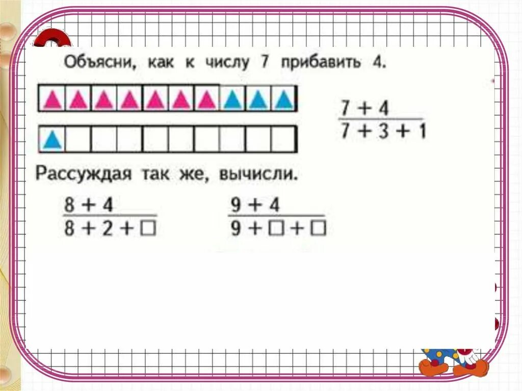 Однозначных чисел с переходом через десяток. Сложение с переходом через десяток. Сложение однозначных чисел.