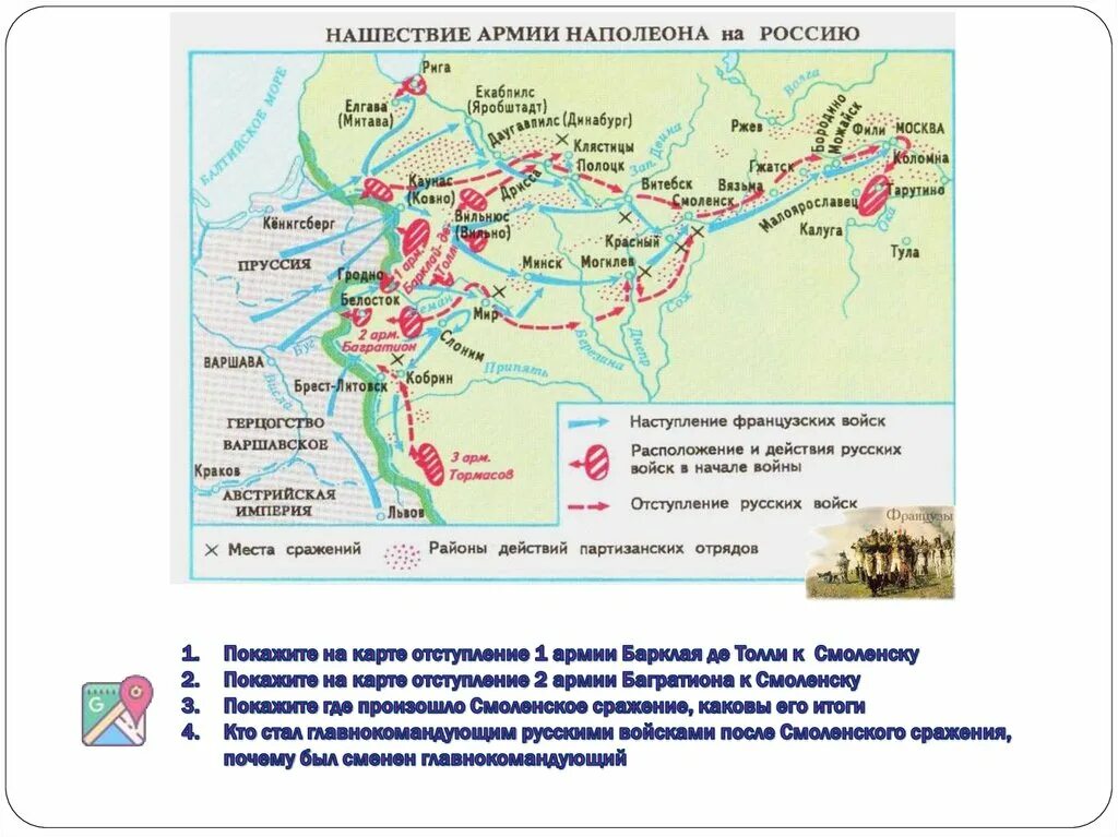 Вторжение войск Наполеона в Россию карта. Путь армии Наполеона в 1812 году.