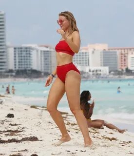 GRACE LEVY in a Red Bikini at a Beach in Tulum 10/07/2019.