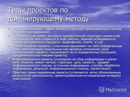 Типы проектов по доминирующей деятельности