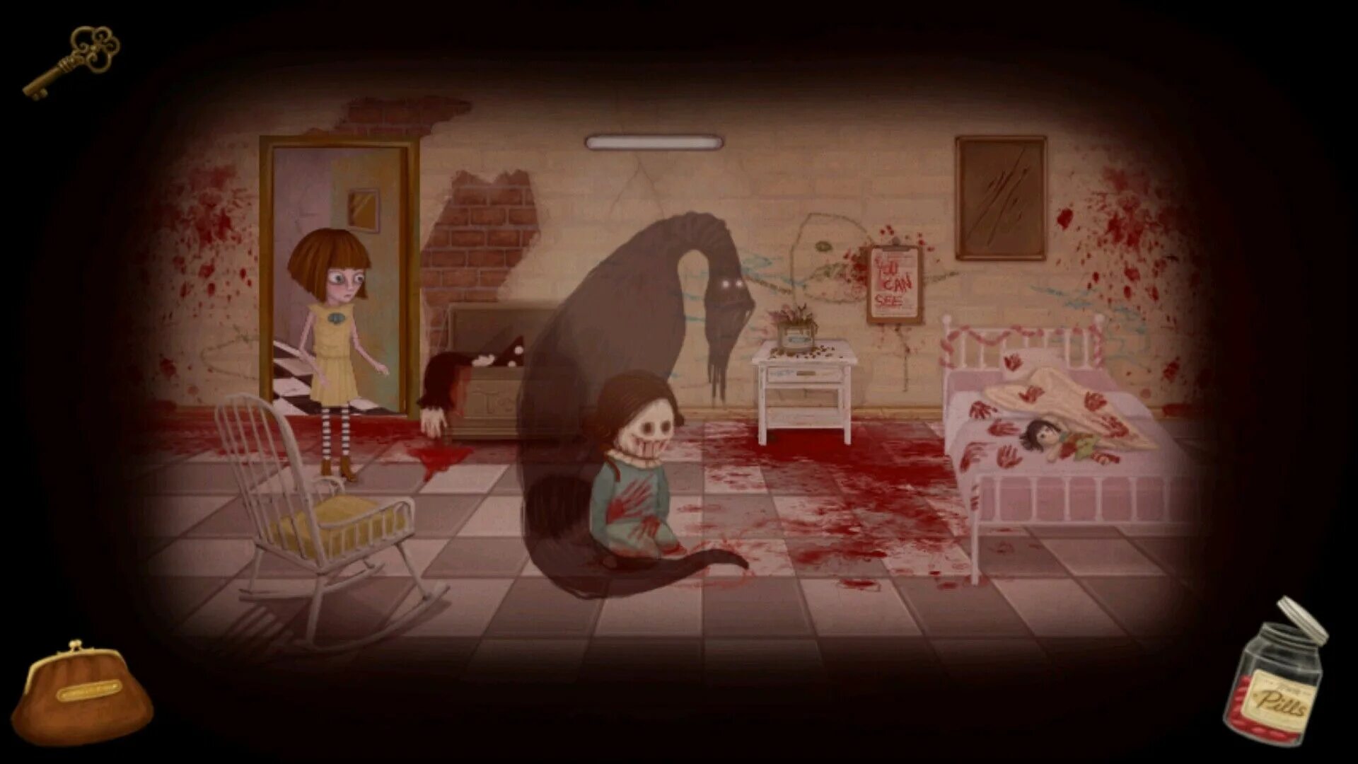 Френбоу 2. Фрэн БОУ таблетки. Fran Bow игра скрины. Убей семью игра