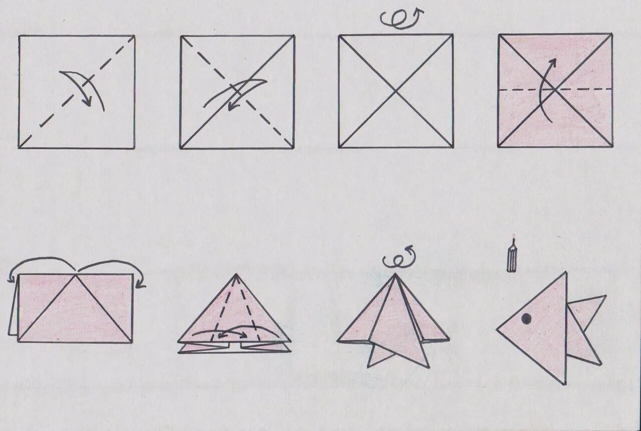 Конспекты оригами подготовительная группа. Оригами схема рыбка из бумаги для детей 6-7 лет. Базовая форма двойной треугольник лягушка. Схема оригами рыбка в подготовительной группе. Оригами из бумаги рыбка для детей подготовительной группы.