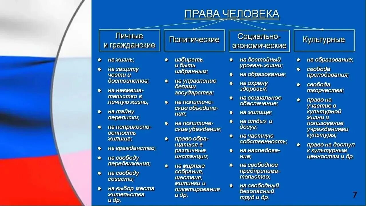 Российское право в сравнении. Виды прав гражданина РФ по Конституции.