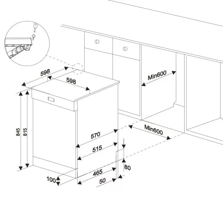 Высота встроенной посудомойки