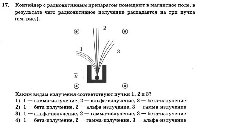 Контрольная работа 3 электромагнитное поле. Контейнер с радиоактивным веществом в магнитном поле. Контейнер с радиоактивным веществом помещают в магнитное поле. Пучок радиоактивного излучения распадается на три компонента. Радиоактивный препарат помещают в магнитное поле, в результате чего.