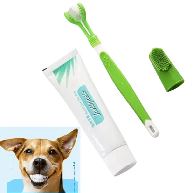 Щетка зубная Pet Toothbrush. Зубная щетка с тремя головками m-Pets для чистки зубов собак. Зубная паста и щетка для собак.